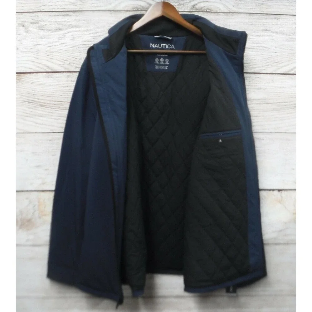 Nautica Stretch Jacket Mens Size 2XT Blue Quilt Lined Water Resistant Coat New